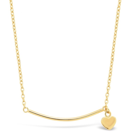 New Women’s 14K Gold Over Sterling Silver Polished Bar & Heart Necklace 16” - Picture 1 of 4